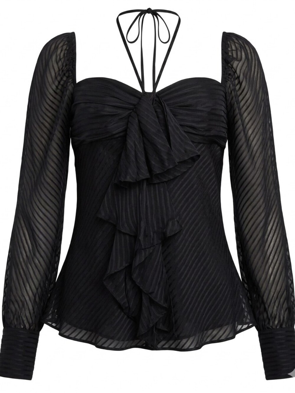 ESCADA 100% Silk Pleated Ruffle Halter Neck Sheer Blouse Black Size 34 US 2